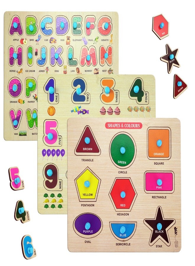 Lefan Wooden Learning Educational Board for Kids, Puzzle Toys for 2 Years Old Boys & Girls (Alphabets, Numbers & Shapes) (ABC, Numbers & Shape) - Image 1